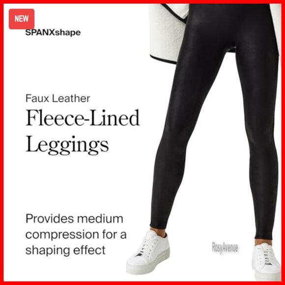 Faux Leather Fleece Lined Leggings Tummy Control High Waist Shapewear - Picture 2 of 7